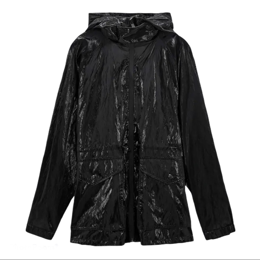 Zara Black Shiny Hooded Rain Jacket